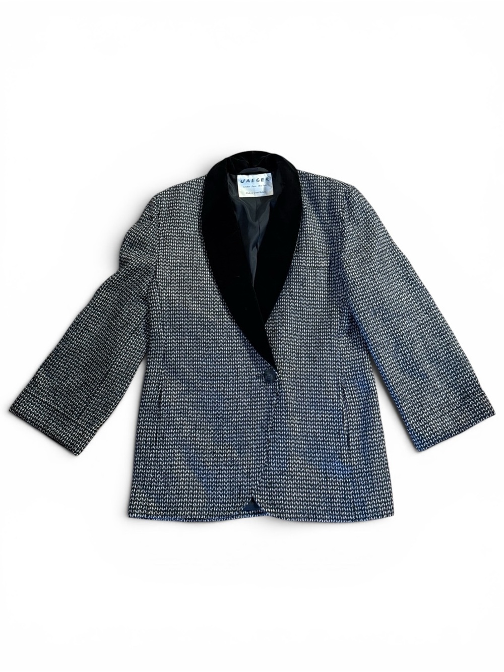 Black & Gray Textured Shawl Collar Blazer